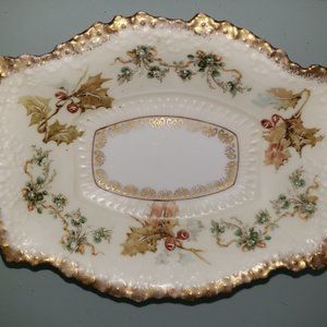 Rare Ohme Silesia Porcelain Dish Holly Berry Style